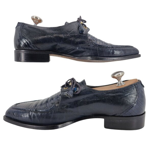 Vintage David Eden Exotic Teju Lizard Navy Blue Dress Shoes Men Size 8.5 Oxfords - Picture 7 of 13